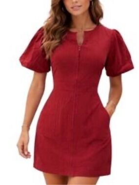 Lena Red Puff Sleeve Mini Dress